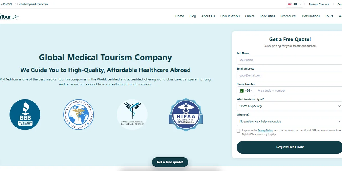 MyMediTour medical tourism website homepage